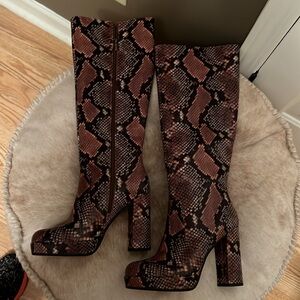 Vince Camuto. Knee high, platform faux snake, leather boots boots